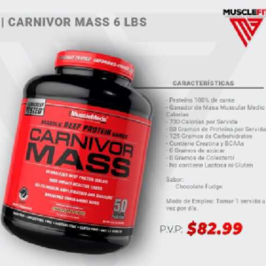GENERADOR DE MASA MUSCLEMEDS CARNIVOR MASS (2646 G) DE POSTRE DE CHOCOLATE 