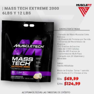 GENERADOR DE MASA MUSCLETECH MASS TECH EXTREME 2000 (5,44 KG) DE VAINILLA