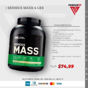 GENERADOR DE MASA OPTIMUN NUTRITION SERIOUS MASS (2,72 KG) DE VAINILLA