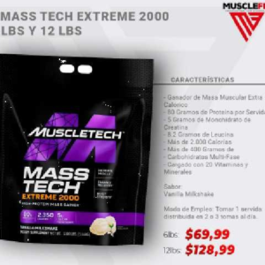 GENERADOR DE MASA MUSCLETECH MASS TECH EXTREME 2000 (2,72 KG) DE VAINILLA