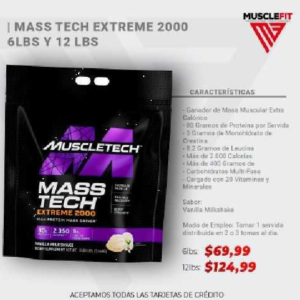 GENERADOR DE MASA MUSCLETECH MASS TECH EXTREME 2000 (5,44 KG) DE VAINILLA